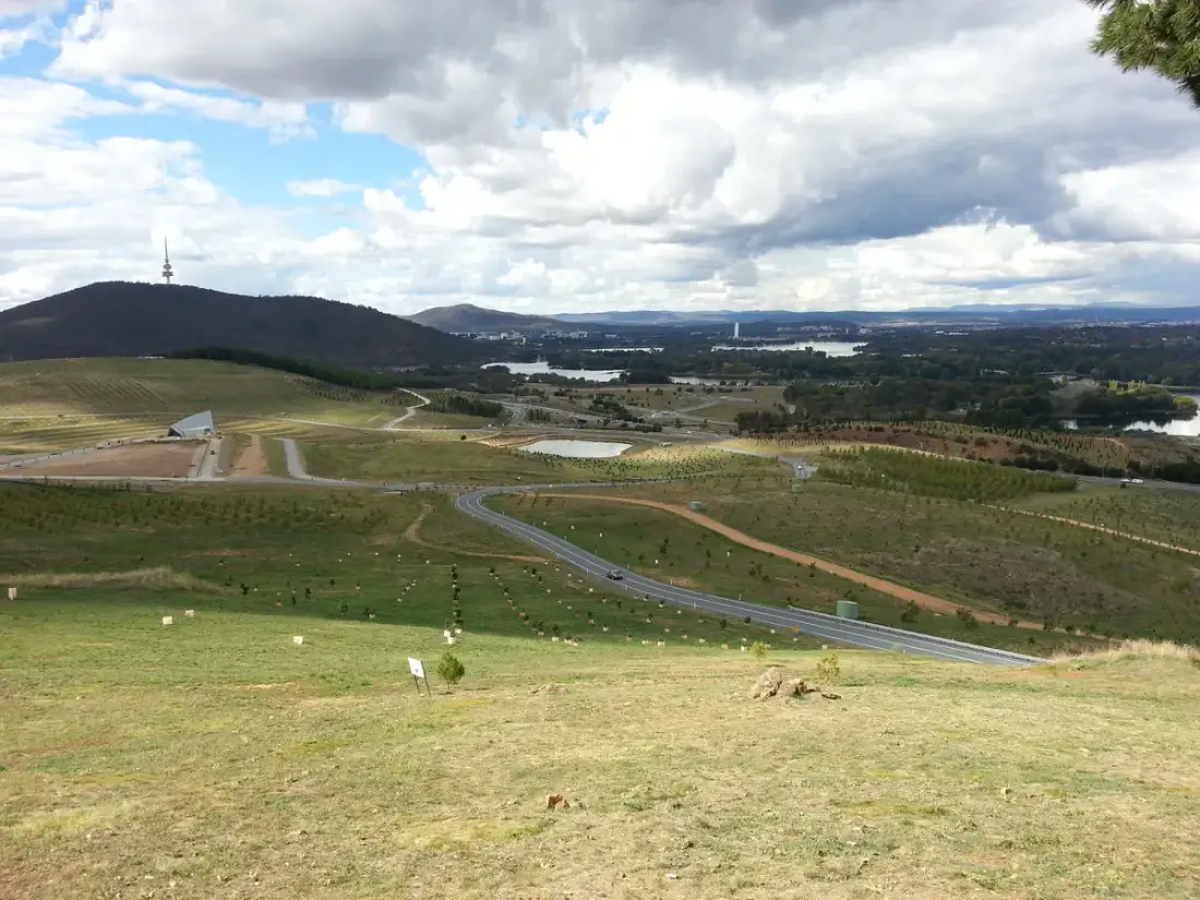 View across the National Arboretum towards Canberra